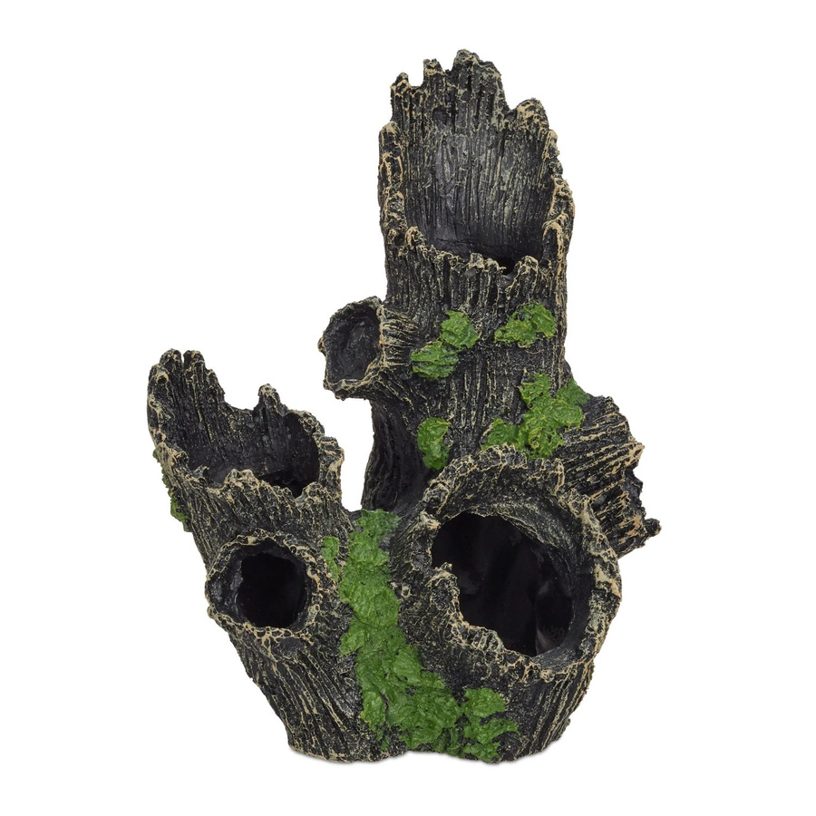 Relaxdays Aquariumdeko Baumstamm aus Polyresin in Schwarz und Grün mit 5 Eingängen, B/T/H: 16,5 x 15,5 x 11 cm - Bild 2