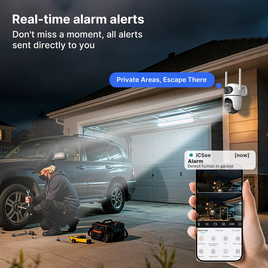 UDECER 8MP 4K HD Wifi PTZ Überwachungskamera mit Dual-Objektiv und Dual-Bildschirm, iCsee App, AI Tracking, Outdoor IP Kamera, Weiß - Bild 4