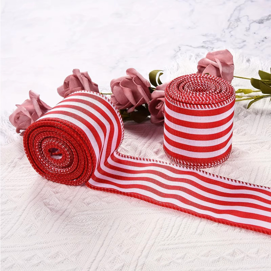 Rot-weiß gestreiftes Weihnachtsband für Geschenkverpackungen und Weihnachtsbaum-Dekoration, 5 Yards - Bild 2