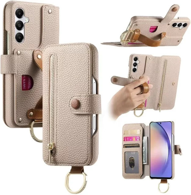 Leder Handyhülle mit Handschlaufe und Kartensteckplatz als Brieftasche für Samsung Galaxy S25 Edge S24 Ultra S23 S22 Plus S21FE A07 A17 A56 A36 A26 A16 in Grün - Bild 1