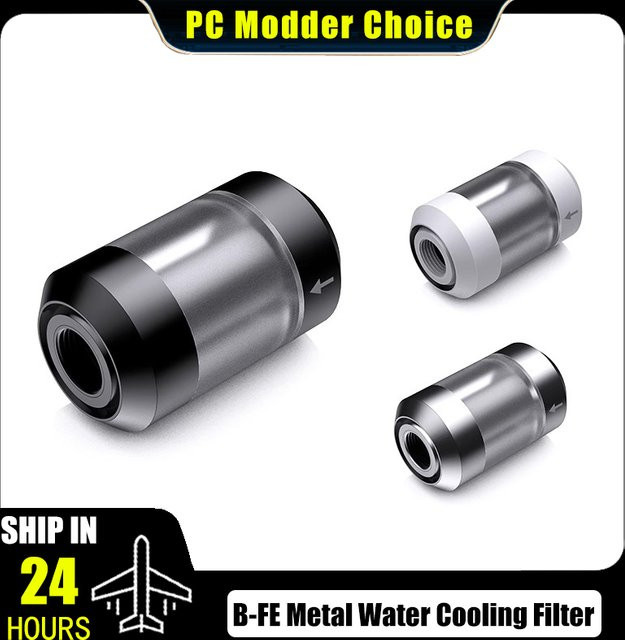 B-FE Hochleistungs-Metall-Wasserkühlfilter mit hohem Durchfluss und geringem Wasserwiderstand, G1/4'' 250 Mesh Filternetz, Schwarz/Silber - Bild 1
