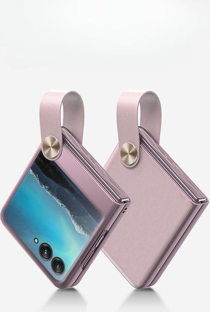Stoßfeste Leder-Telefonhülle mit Handgelenkschlaufe für Motorola Razr 50 Ultra und Razr 40 in Pink - Bild 1