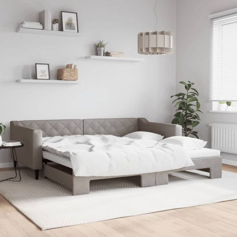 Ausziehbares Polsterbett vidaxl in Taupe meliert mit Stoff und Metall, B/T: 100 x 200 cm - Bild 1