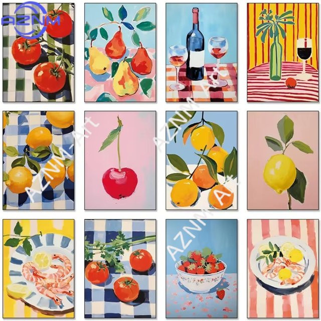 AZNM Obstmarkt-Poster als Leinwanddruck mit botanischen Motiven in Mehrfarbig, Rechteckig - Bild 1