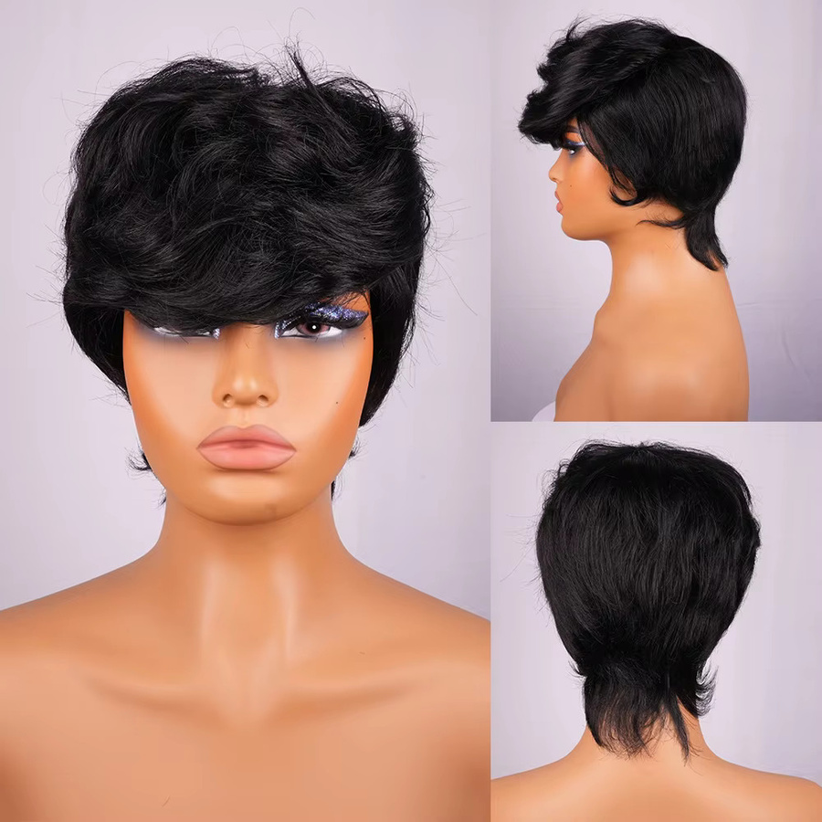 OYM HAIR Pixie-Schnitt-Perücke, brasilianisches Remy-Echthaar, 15,2 cm, Schwarz - Bild 5