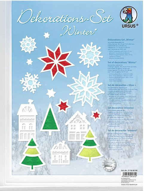 URSUS Fensterbilder Winterzeit mit Häuschen, Eiskristallen, Tannenbäumen und Sternen in Multi, H: 22,5 cm, B: 12,0 cm - Bild 1