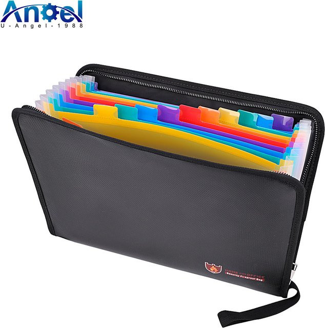 U-Angel-1988 Feuerfeste und wasserabweisende Dokumententasche in Schwarz mit 12 Taschen für A4-Dokumente und Geldfach mit Reißverschluss - Bild 1