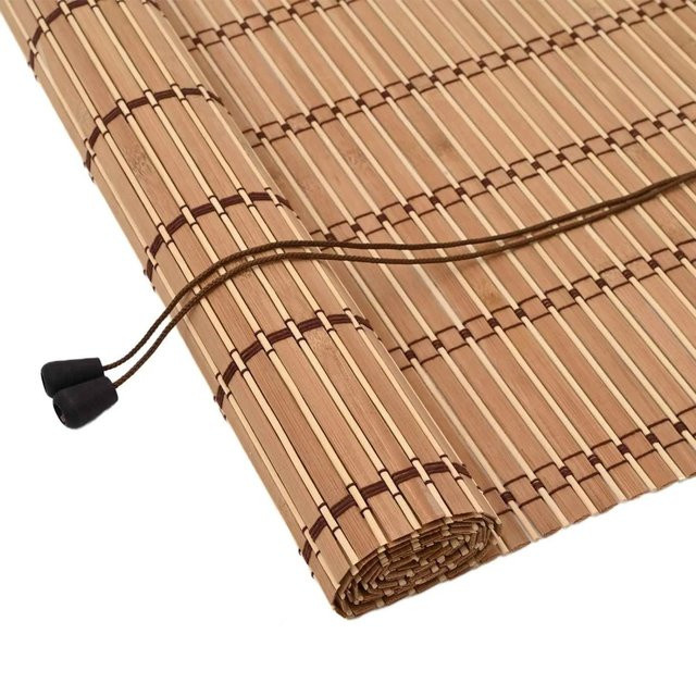 vidaXL Bambus-Rollo mit Vorhängen in Natur, UV-beständig und semi-transparent, B/H: 120 x 220 cm - Bild 1