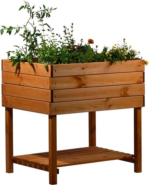 Dobar Hochbeet Kubus 2.0 aus Kiefernholz mit Ablage und Pflanzfolie, Hellbraun, B/T/H: 78 x 58 x 80 cm - Bild 2