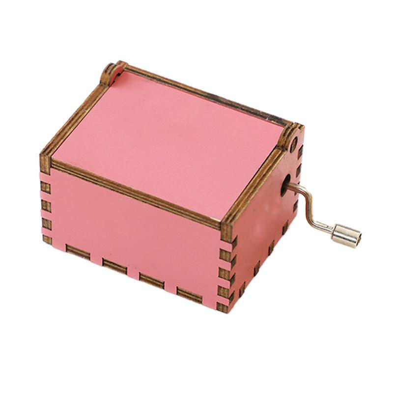 CosyHome Hölzerne Spieluhr mit klassischer Schnitzerei und Handkurbel in Rosa im antiken Stil - Bild 3