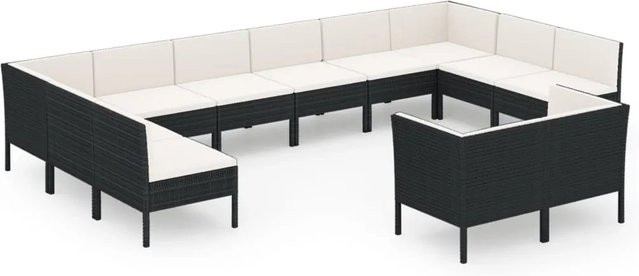 vidaXL 12-tlg. Garten-Lounge-Set in U-Form aus Poly Rattan mit Auflagen in Schwarz und Weiß - Bild 1