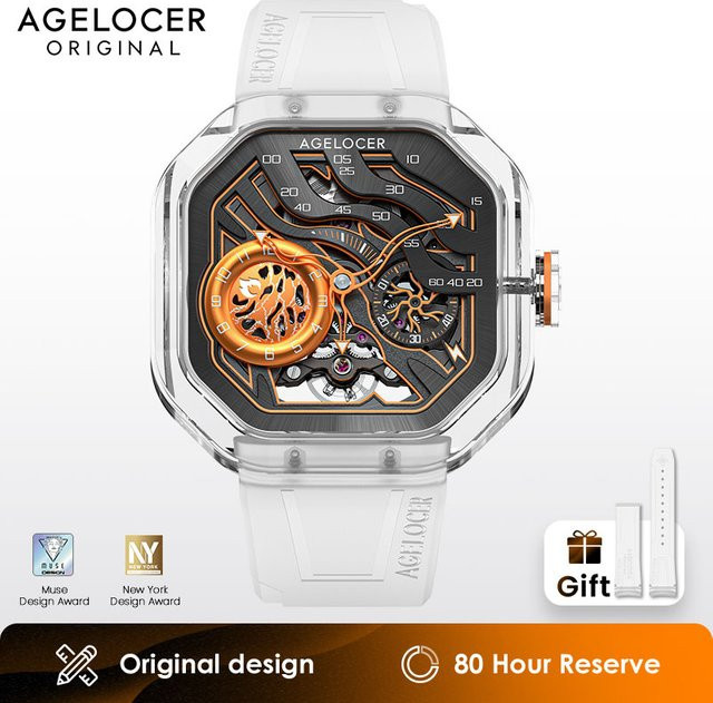 AGELOCER Herrenuhr, Automatik, Kunststoff, Kristall, Schwarz, Eckig - Bild 1