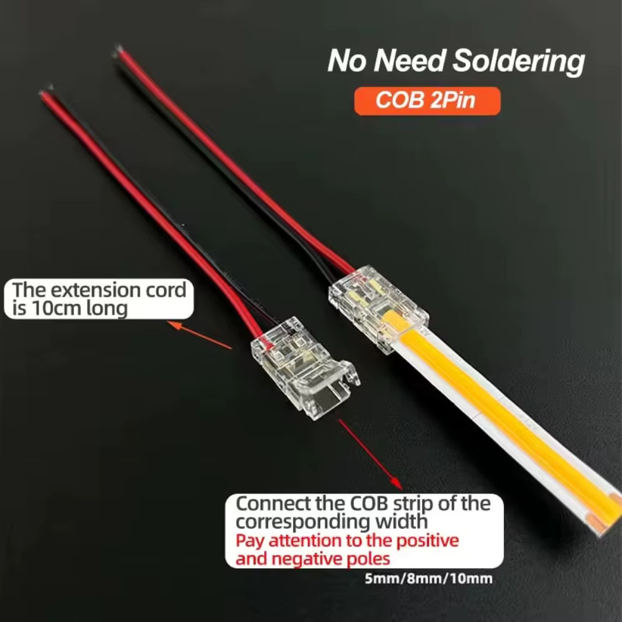 YSRSAI 10er Set 2-Pin COB LED Streifen Eckverbinder L-Form in Transparent, werkzeuglose Klemmen für 5mm, 8mm und 10mm LED Streifen aus Kunststoff - Bild 3
