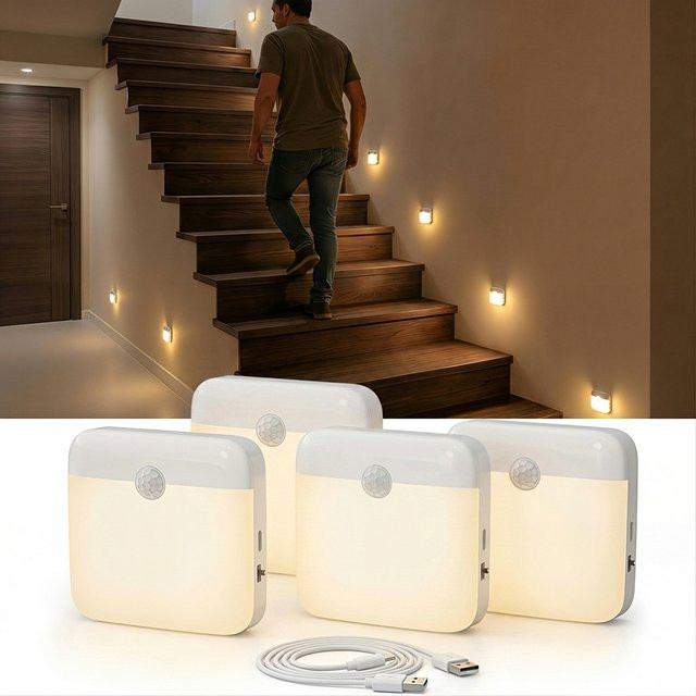 LED-Nachtlicht mit Bewegungssensor von ledcbet, USB wiederaufladbare Schrankbeleuchtung in Weiß für Küche, Schlafzimmer, Treppe und Flur - Bild 1
