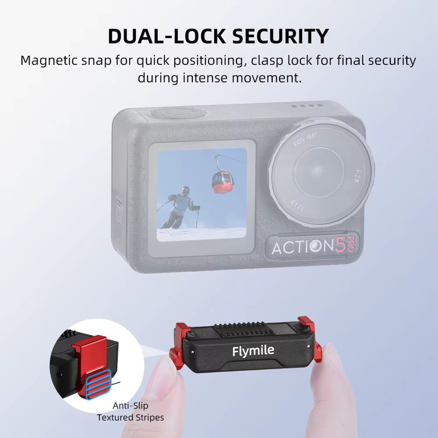Flymile Magnetischer Schnellwechseladapter für DJI OSMO Action 5 Pro, 4 und 3 Kamera mit 1/4 Zoll Schraubenloch-Basis, Schwarz - Bild 2
