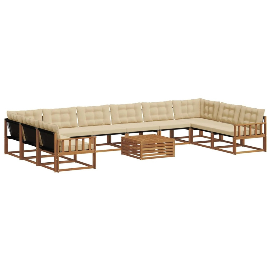 vidaXL Outdoor-Sofagarnitur aus Akazienholz in U-Form mit Textilene und Kissen, 11-teilig, Natur und Beige - Bild 2