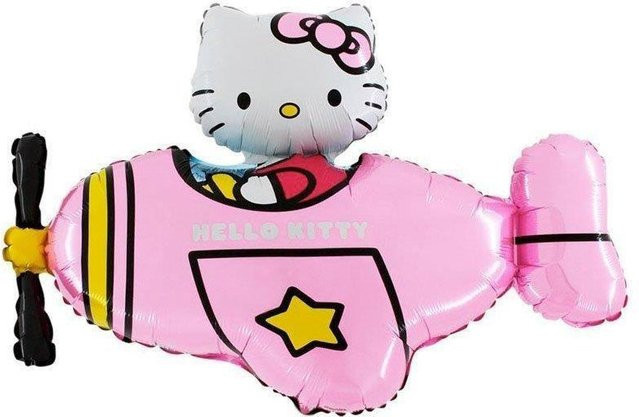 Grabo Folienballon Hello Kitty Flugzeug in Pink, Höhe: 100 cm - Bild 1