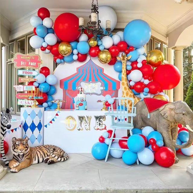 BALONAQ 120 Stück Latexballons Set in Rot, Blau und Gelb für Karneval, Zirkus und Geburtstag - Bild 1