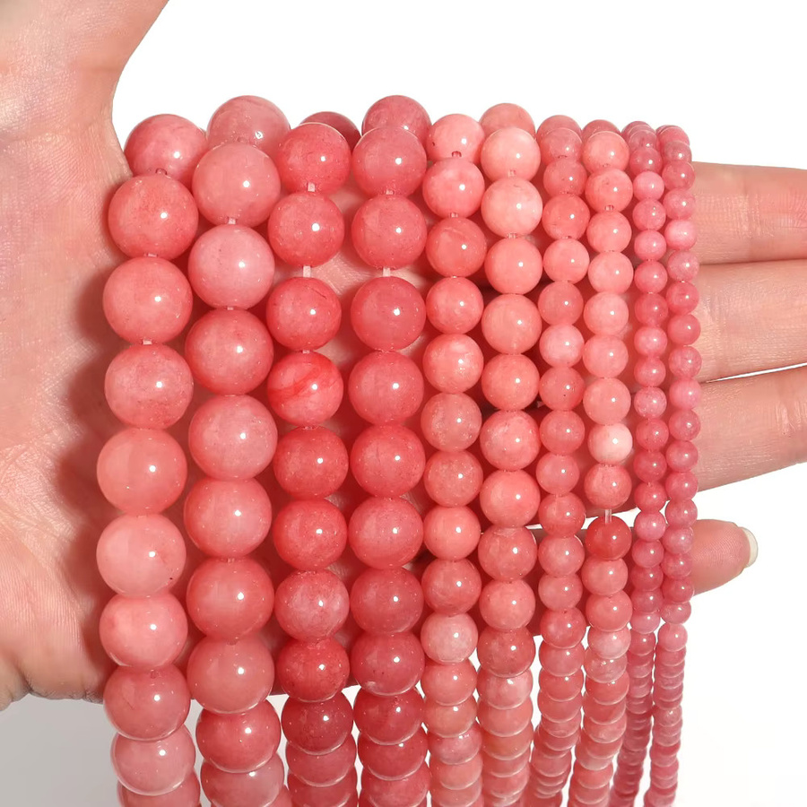 louleur Perlenstrang, rosa Chalcedon, rund, Unisex - Bild 3