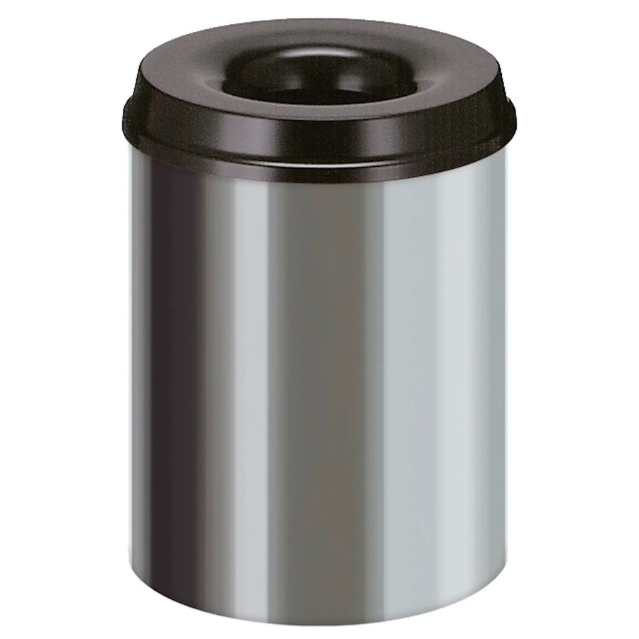 PROREGAL Selbstlöschender Papierkorb und Abfallsammler aus Edelstahl in Silber und Schwarz, H: 36 cm, Ø: 25,5 cm, 15 Liter - Bild 2