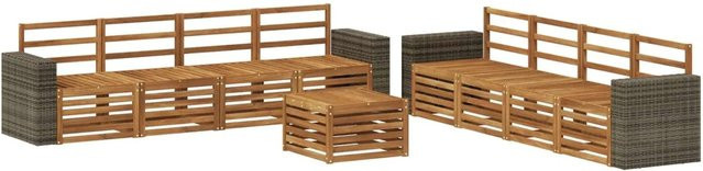vidaXL Sofagarnitur aus Massivholz Akazie in Braun, 9-teiliges Set im modernen Latten-Design mit Armlehnen - Bild 1