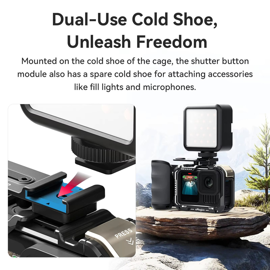 aMagisn Xplorer Grip Kit für Insta360 Ace, DJI Action und GoPro Serien – Ergonomischer Schnellspanngriff mit Auslöser in Schwarz - Bild 4