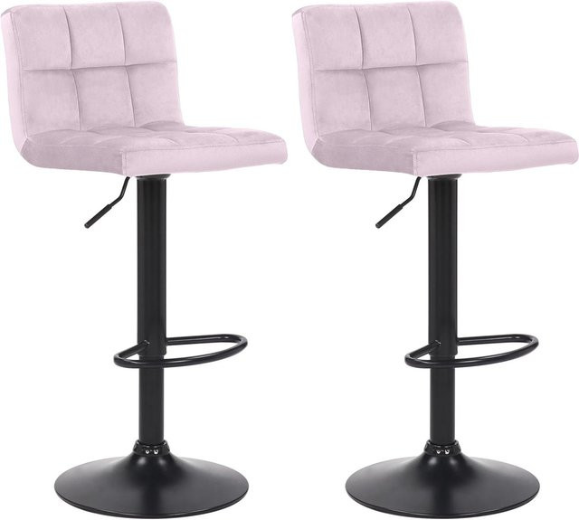 DELUKE 2er Set Barhocker RIVAN aus Samt in Rosa mit Lehne und Metallgestell, B/T/H: 40 x 40 x 85 cm - Bild 1