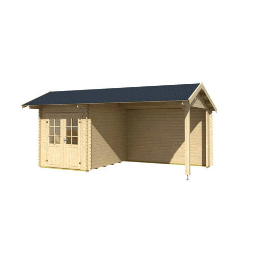 Lasita Gartenhaus Kenzo aus Fichtenholz in Braun mit Anbaudach und Satteldach, B/H/T: 580 x 273,6 x 389,3 cm - Bild 3