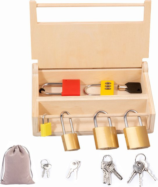 Brozebra Montessori Entriegelung Spielzeug, Schlösser mit Schlüssel, Holz, Bunt / Mehrfarbig - Bild 1
