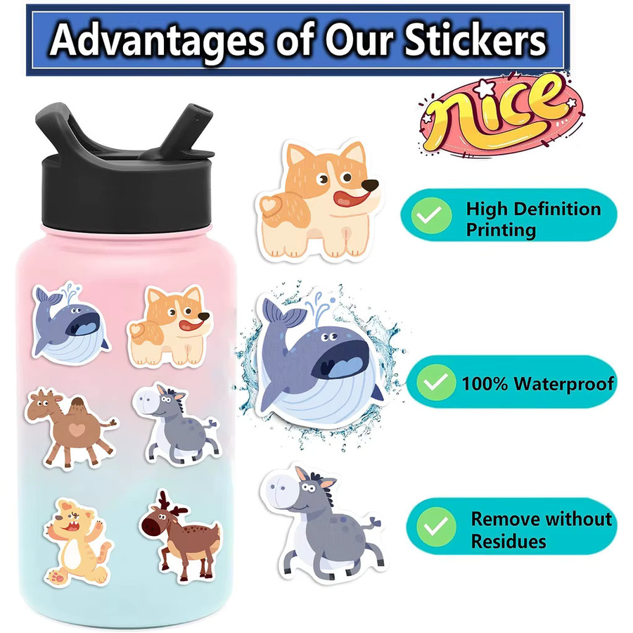 50 Stück Cartoon Aquarell Tier Aufkleber wasserfest dekorative Graffiti Aufkleber in Multicolour von BulingBulingStickers Shop - Bild 2