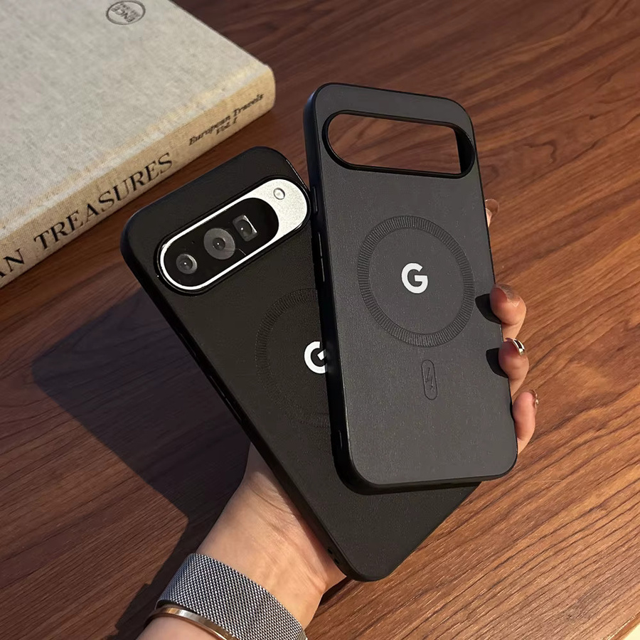 MagSafe Lederhülle für Google Pixel 9 Pro XL 8 10A 9A 8A in Grau mit magnetischer kabelloser Ladefunktion und stoßfestem Schutz - Bild 1