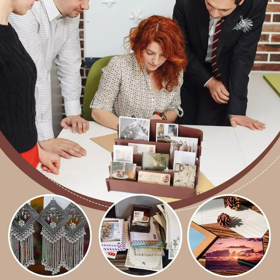 4-stufiger Grußkarten-Display-Ständer aus Holz in Braun für Postkarten und Aufkleber - Bild 5