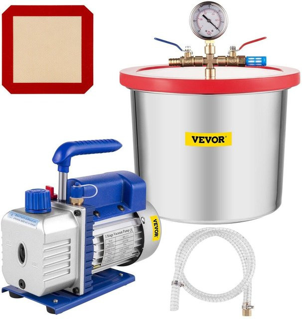 Buying Solutions MB Vakuumpumpe 4CFM 1/3HP für Silikon und Epoxid mit 2 Gallonen Vakuumkammer in Blau und Silber - Bild 1
