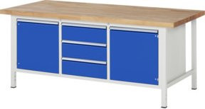 Rau Werkbank höhenverstellbar Blau mit 3 Schubladen und 2 Türen B/T/H: 200 x 90 x 84-104 cm - Bild 1