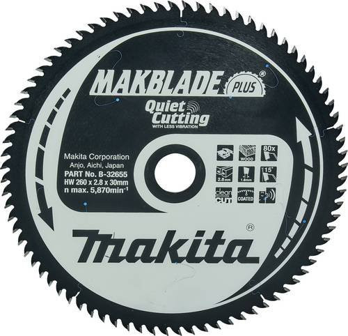 Makita MakBlade Plus Kreissägeblatt mit 80 Zähnen für Metall und Holz, Durchmesser: 260 mm, Bohrung: 30 mm - Bild 1