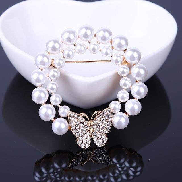 YIRAN Jewelry Perlenbrosche Schmetterlingskranz, Strasslegierung, Damen, grau - Bild 1