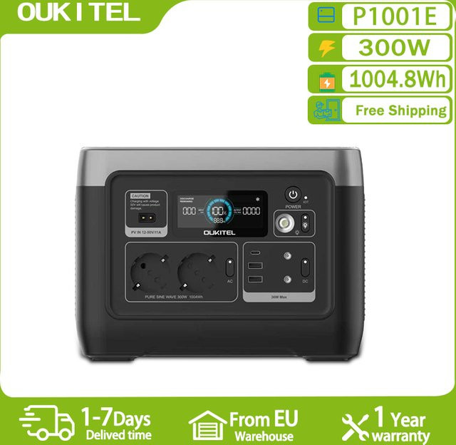 OUKITEL P1001 Powerstation 1004,8Wh LiFePO4 Solargenerator 300W mit 600W Spitzenleistung, mobiler Stromspeicher mit 2x 230V-Steckdosen und USB-C PD 36W für Camping und Notstromversorgung - Bild 1