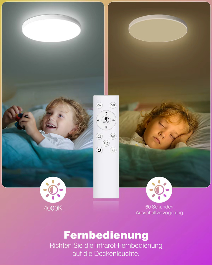 Oraymin RGB LED-Deckenleuchte mit Fernbedienung und App-Steuerung, dimmbar, 24W, Multicolour, Durchmesser: 30 cm - Bild 5