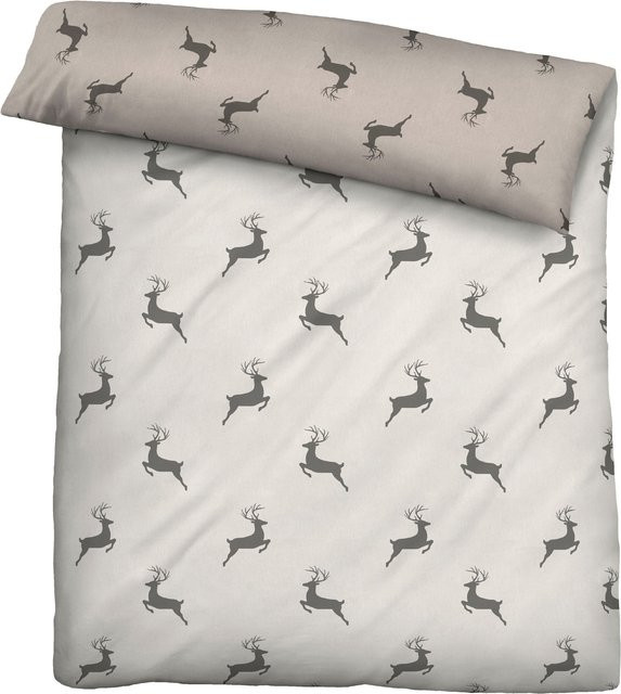 BIBERNA Bettwäsche Hirsch Beige aus 100% Baumwolle Mako-Satin und Flanell bügelfrei mit Reißverschluss - Bild 1