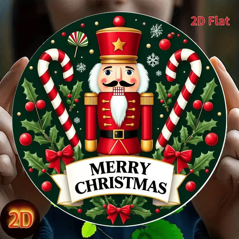 Potdemiel Vintage Weihnachts Wandkunst aus Aluminium, rundes rahmenloses Schild, Multicolor, Durchmesser: 52,8 cm - Bild 3