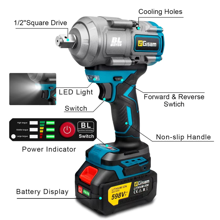 G perfil 2000 N.M Bürstenloser Schlagschrauber mit 1/2 Zoll Antrieb für Makita 18V Akku, Blau - Bild 3