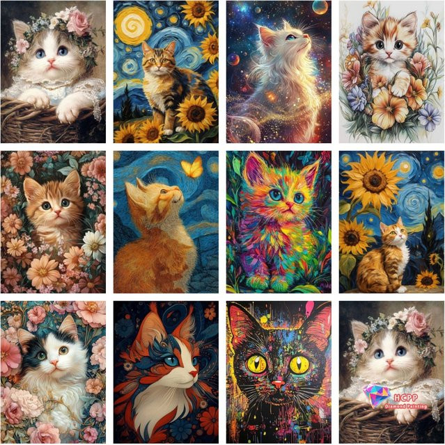 Potdemiel Diamond Painting Set Katze als DIY-Mosaik in Multicolor zur Wanddekoration - Bild 1