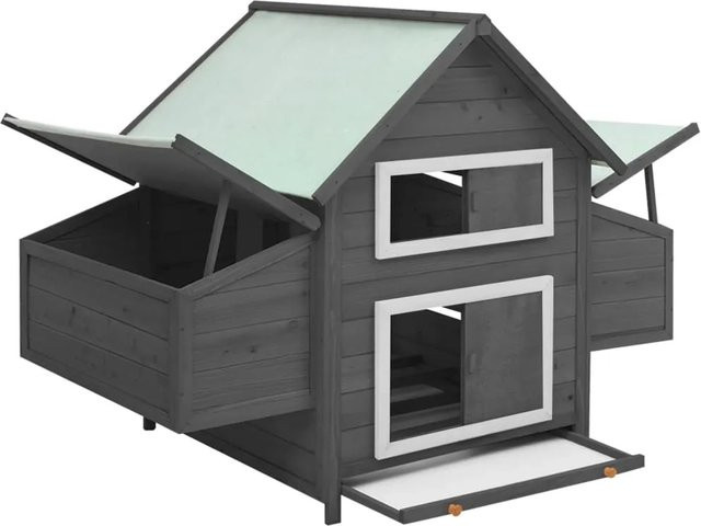 vidaXL Hühnerstall aus Massivholz Tanne in Grau und Weiß, B/T/H: 152 x 96 x 110 cm - Bild 1