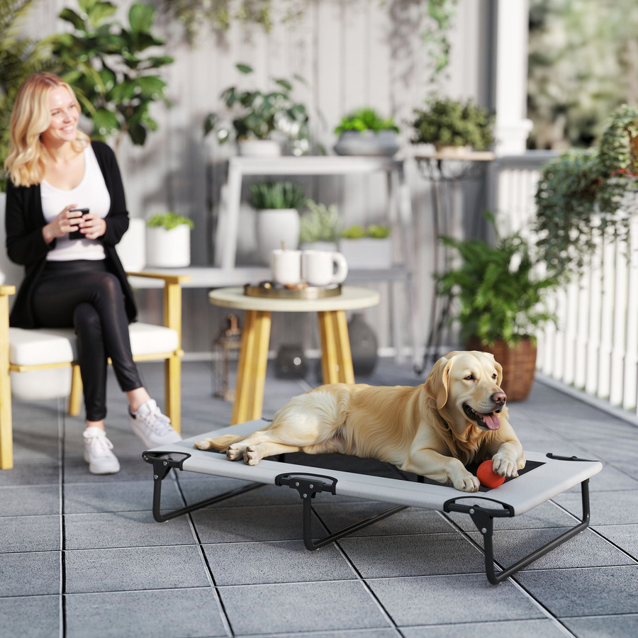PawHut Erhöhtes Hundebett klappbar aus Oxford-Stoff und Stahl, atmungsaktive Hundeliege für große Hunde, Hellgrau, B/T/H: 107 x 61 x 20 cm - Bild 2