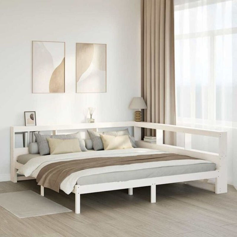 Massivholzbett mit Regal aus Kiefer in Weiß von Vidaxl, B/T: 200 x 200 cm - Bild 1