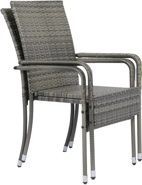 Juskys Polyrattan Gartenstühle Yoro 2er Set stapelbar mit Armlehnen Grau-meliert - Bild 2
