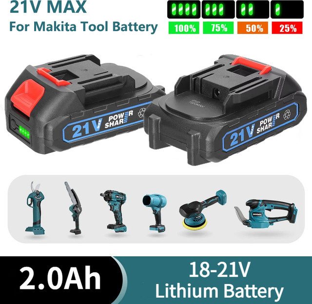 Makita Ersatzakku 21V 2,0Ah Lithium-Ionen-Batterie mit Anzeige in Schwarz für Elektrowerkzeuge wie Bohrmaschinen, Sägen und Elektroschrauber - Bild 1