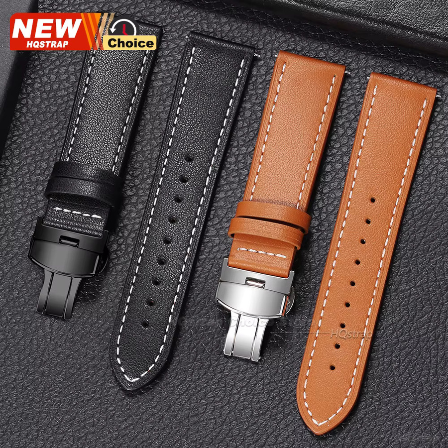 HQstrap Uhrenarmband Leder, Schwarz, Braun, Unisex, Schmetterlingsschnalle - Bild 2