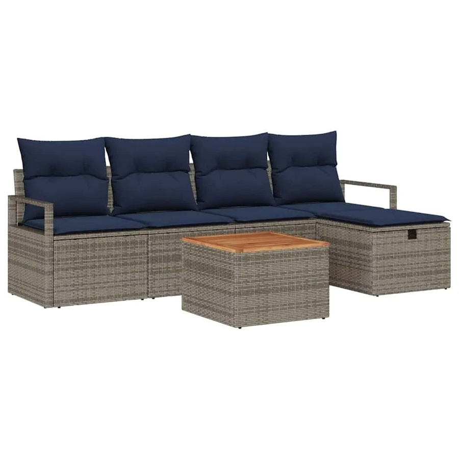 vidaXL Gartensofa-Set aus Poly-Rattan in Grau, 6-teiliges L-Shape Lounge-Set mit Polsterkissen, Ottoman und Couchtisch inklusive integriertem Stauraum - Bild 2
