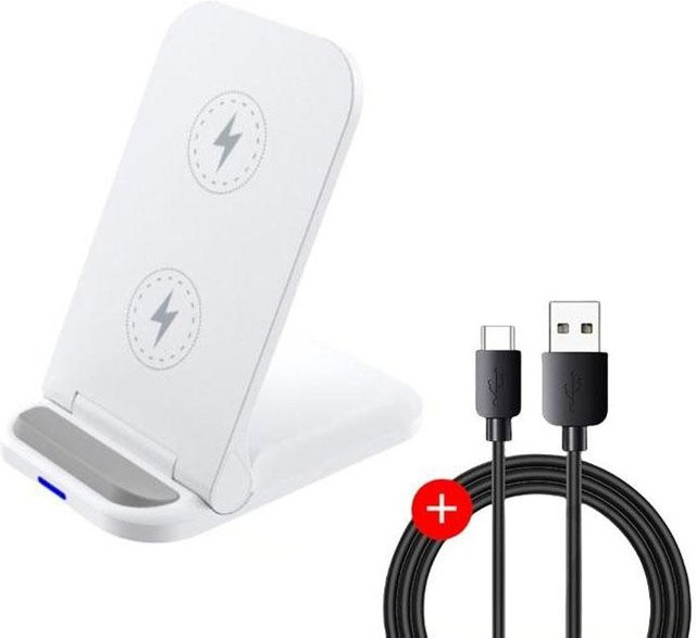 YJMP 30W Qi Drahtloses Ladegerät in Weiß mit USB-C und Micro-USB für iPhone und Samsung als Schnelles Lade-Dock und Telefonhalterung - Bild 1